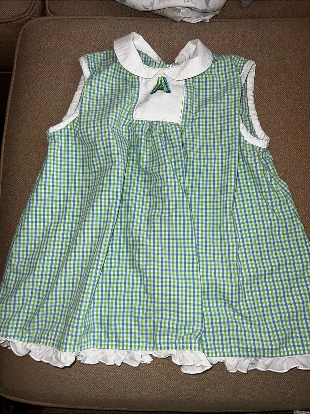 Vintage Green & Blue Gingham Girls' Set with Peter Pan Collar